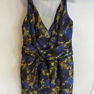 Aidan Mattox Blue and Yellow Sheath Mini Dress